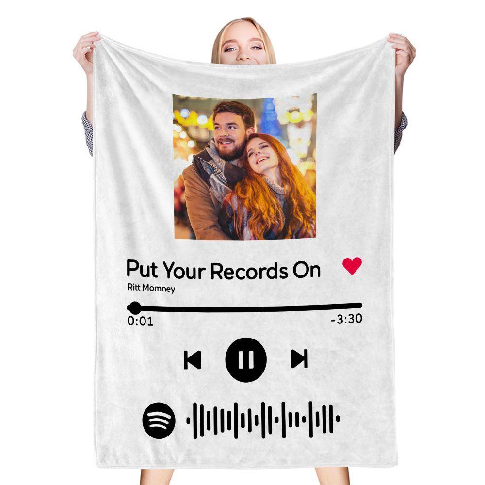 Scannable Music Code Photo Engraved Black Blanket with Package Gift for Couple - WePrint