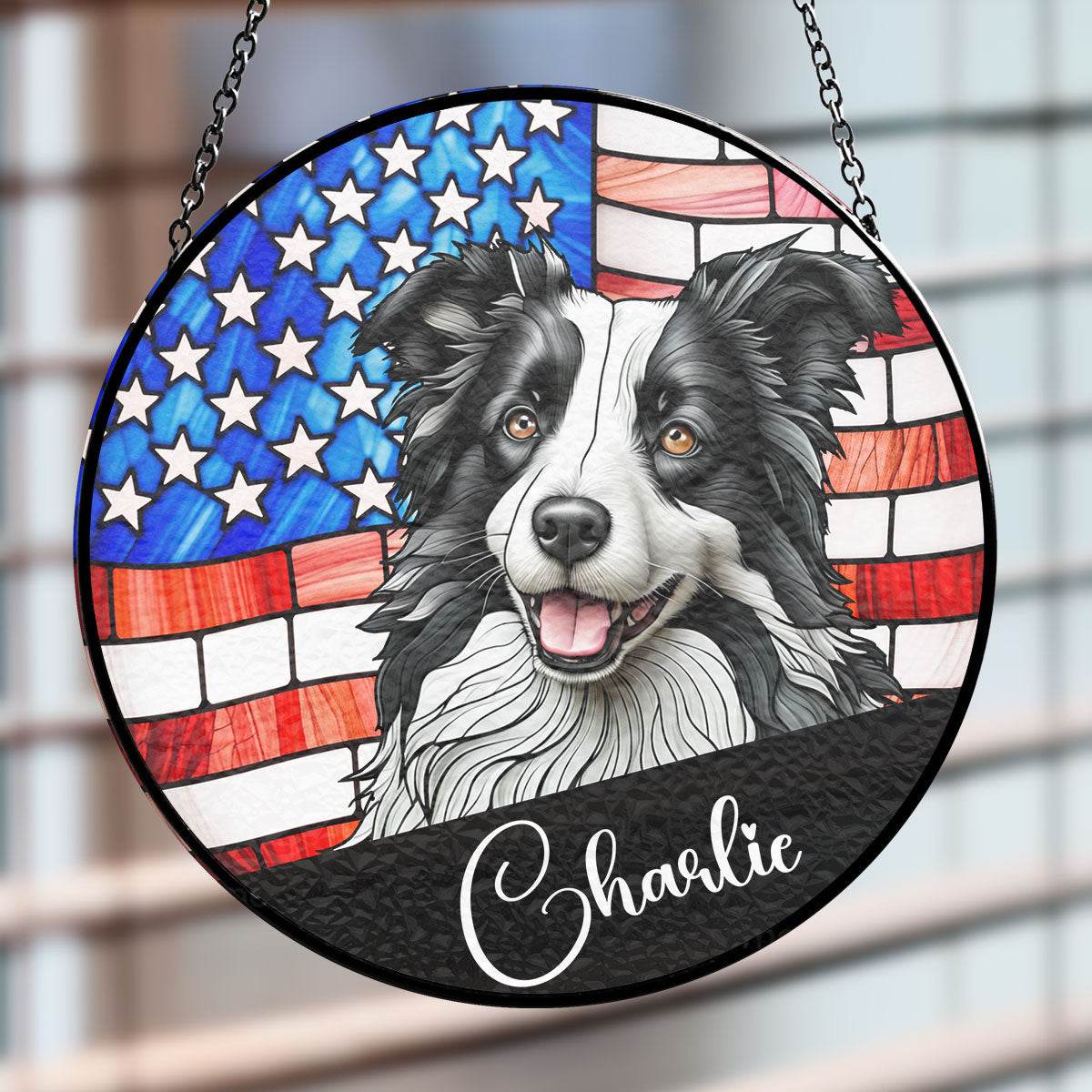 Portrait Dog America - Personalized Custom Window Hanging Suncatcher - WePrint