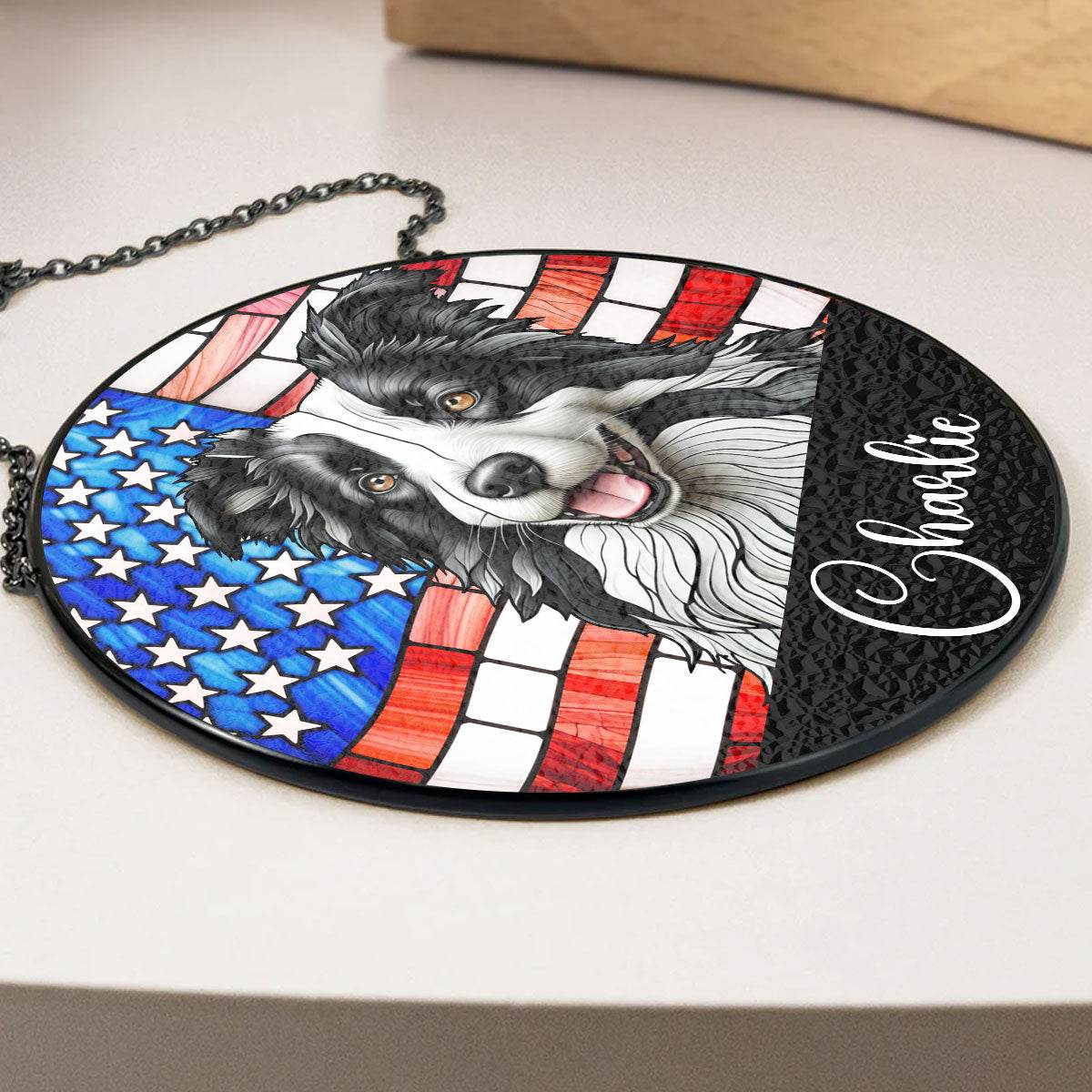 Portrait Dog America - Personalized Custom Window Hanging Suncatcher - WePrint