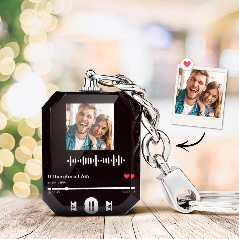 Engraved Scannable Code Crystal Keychains Custom Photo Music Keychain - WePrint