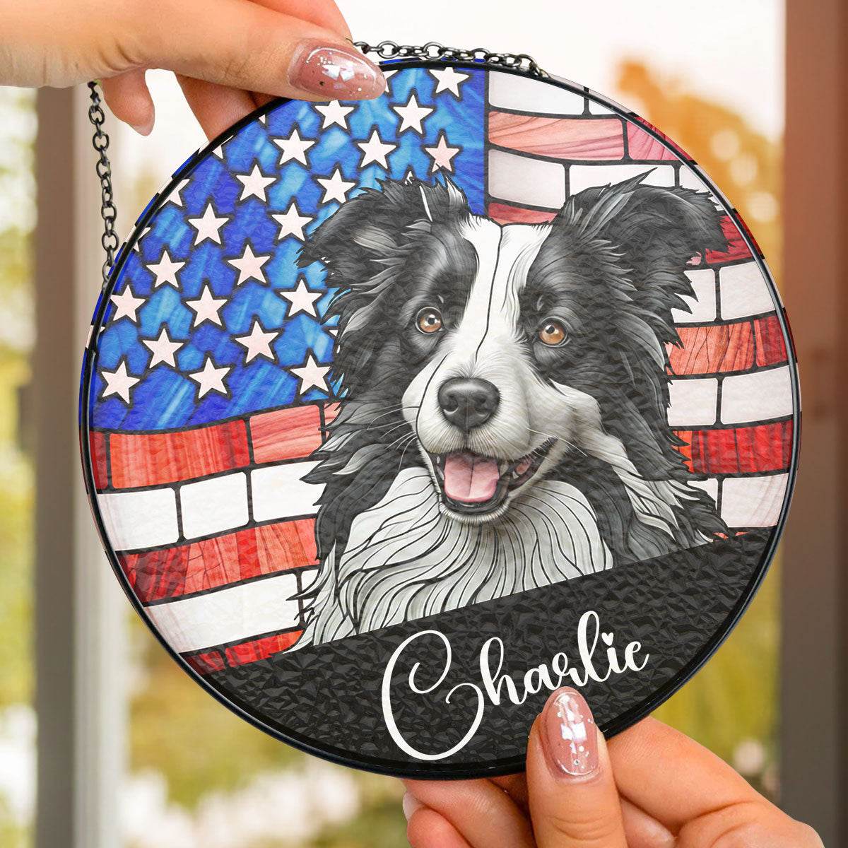 Portrait Dog America - Personalized Custom Window Hanging Suncatcher - WePrint