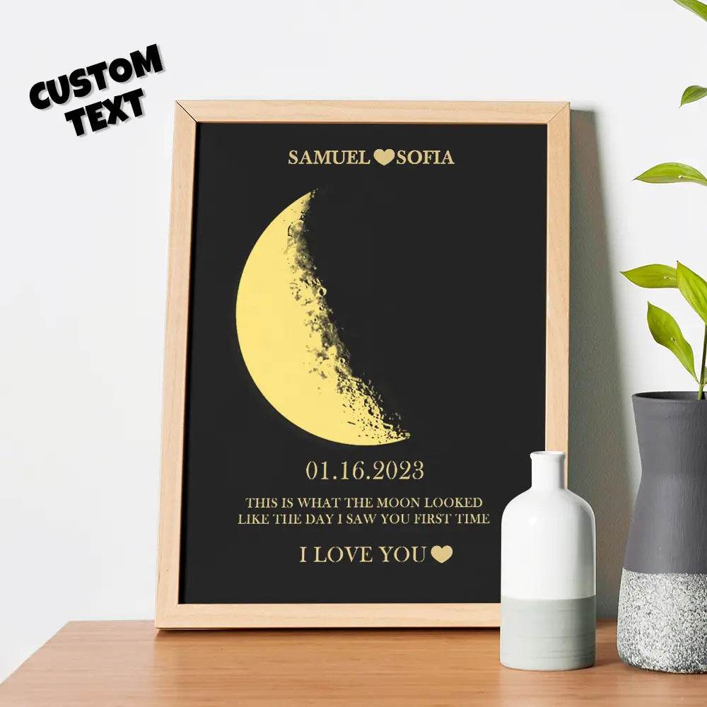 Custom Moon Phase and Names Wooden Frame with Your Text Custom Art Frame Best Valentine's Day Gift for Couple - WePrint