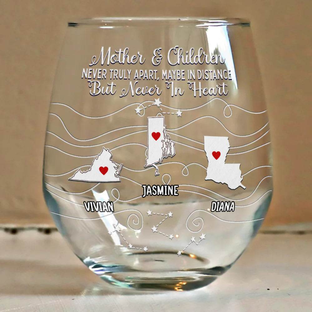 Long Distance Family Bestie Never Too Far To Drink - Personalized Stemless Wine Glass - WePrint
