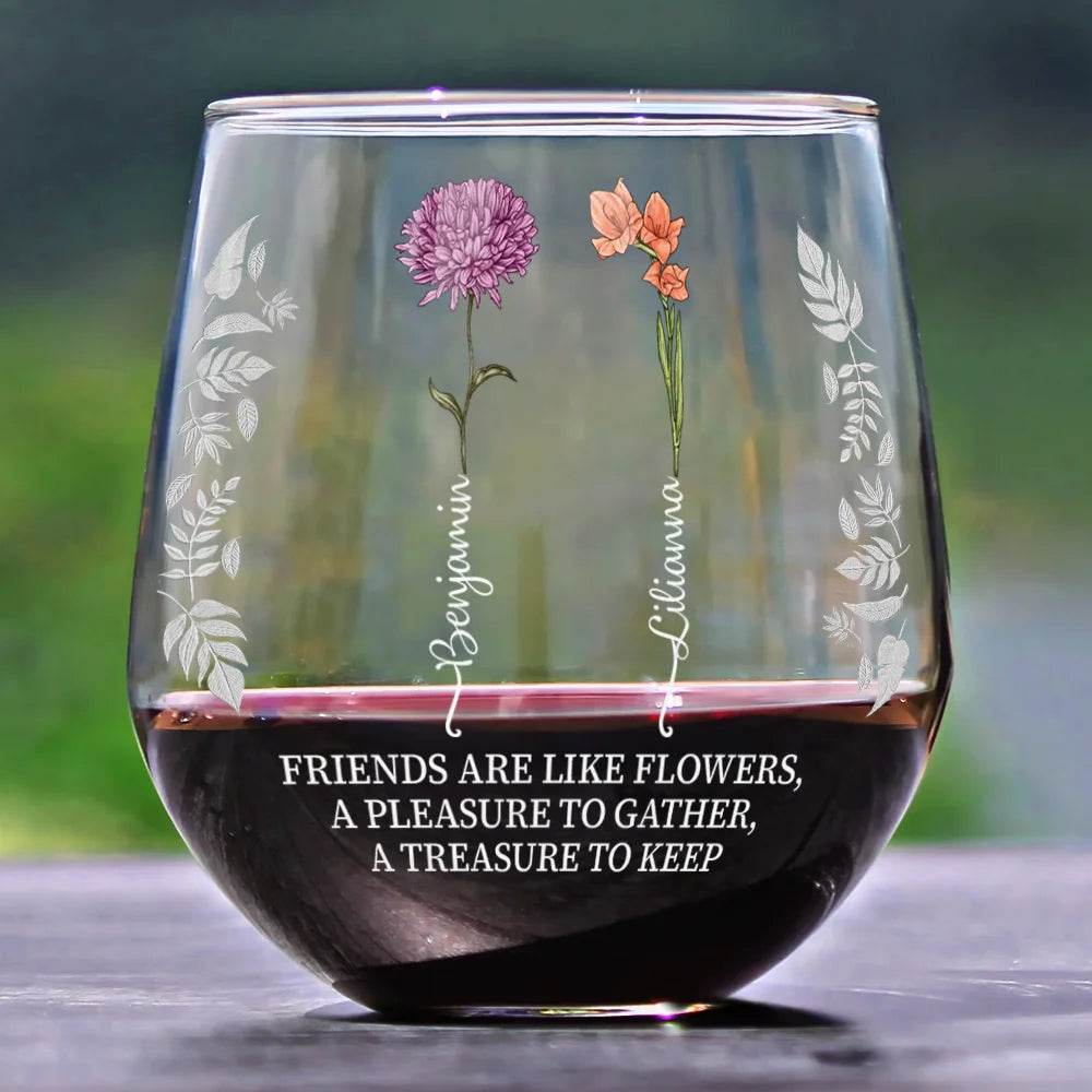Birth Flower Grow An Old Friend Bestie - Personalized Stemless Wine Glass - WePrint