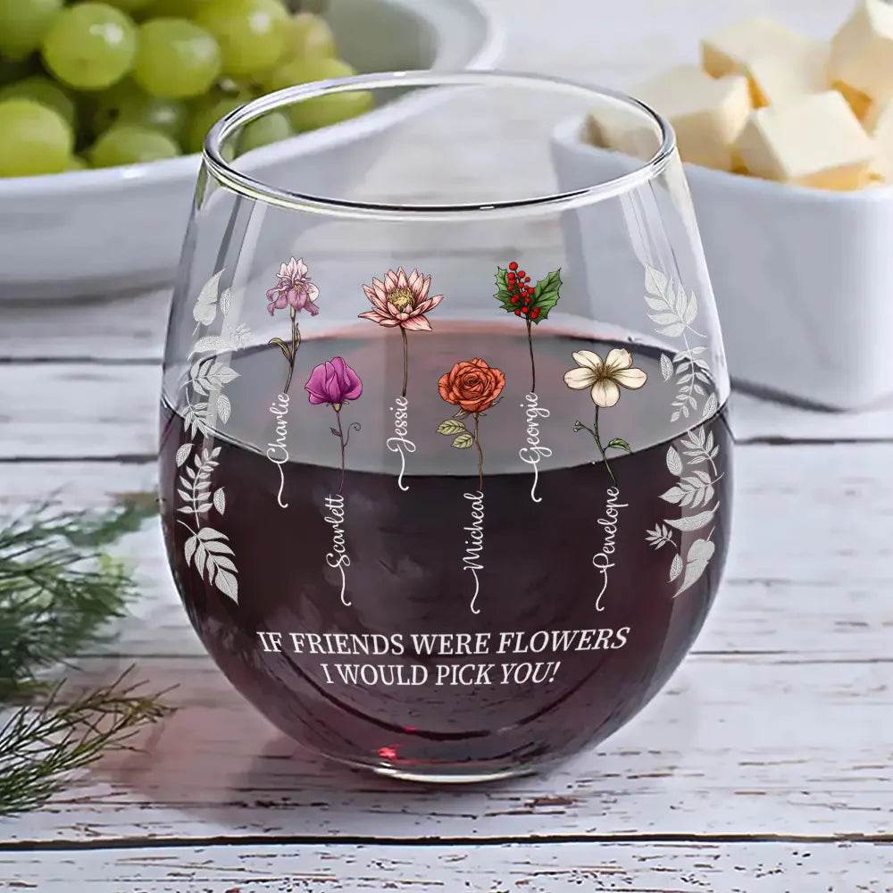 Birth Flower Grow An Old Friend Bestie - Personalized Stemless Wine Glass - WePrint
