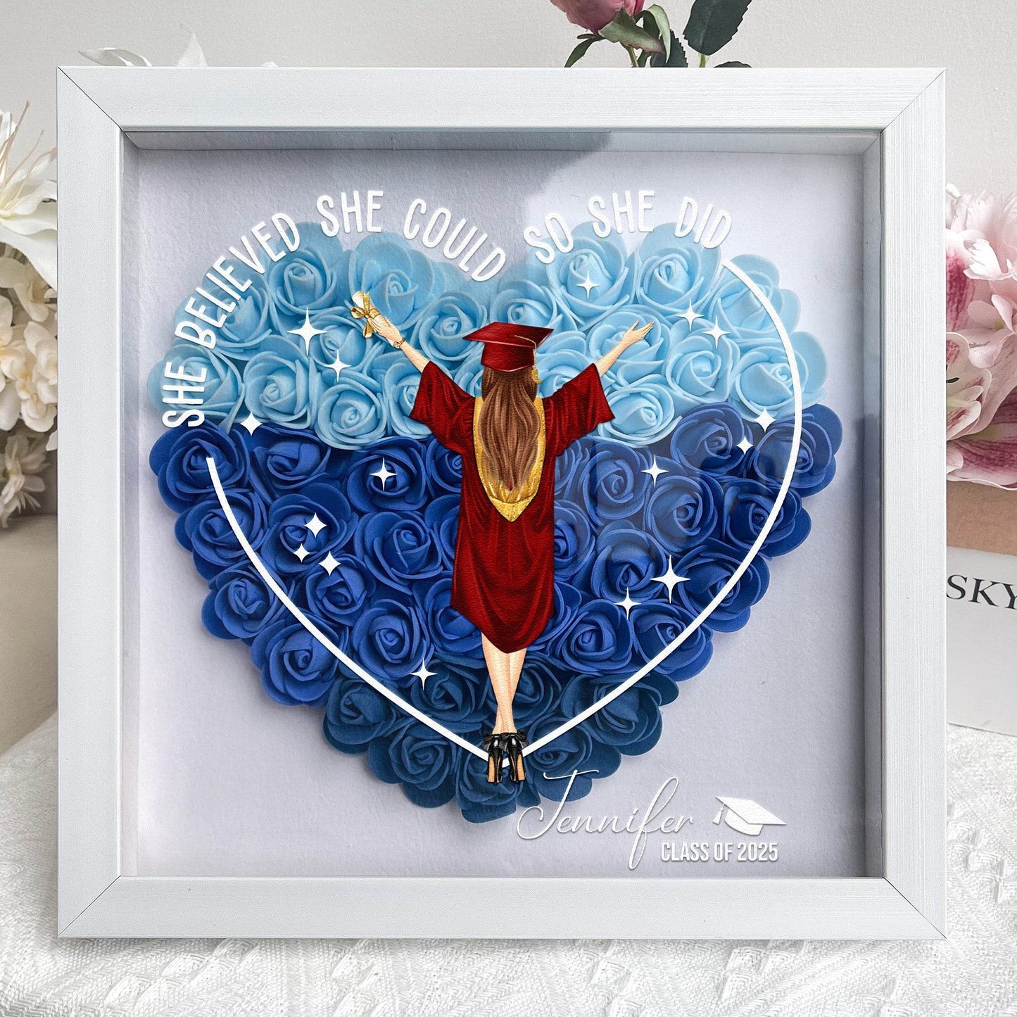 Class Of 2025 Graduation Gift So She Did - Personalized Flower Shadow Box - WePrint