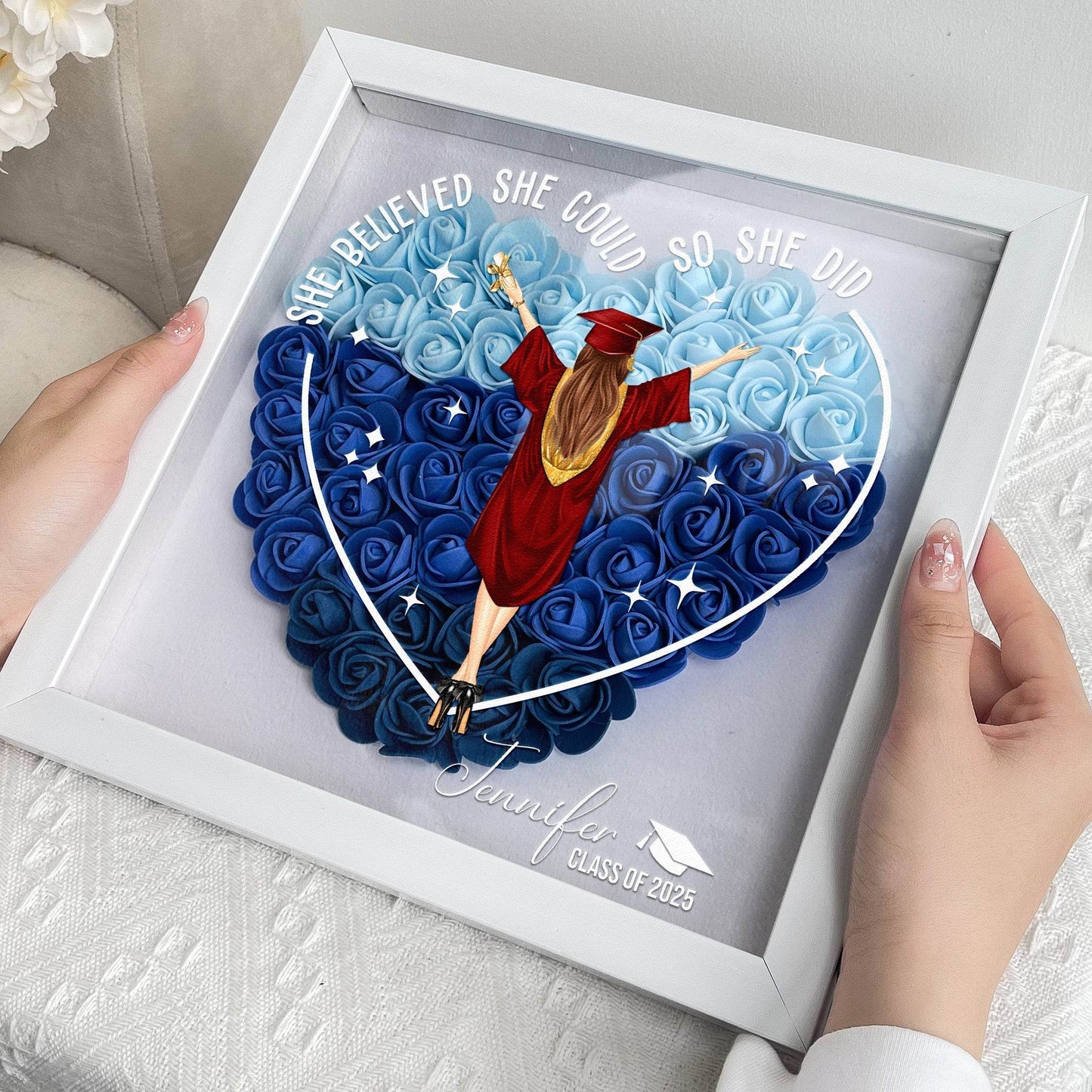 Class Of 2025 Graduation Gift So She Did - Personalized Flower Shadow Box - WePrint