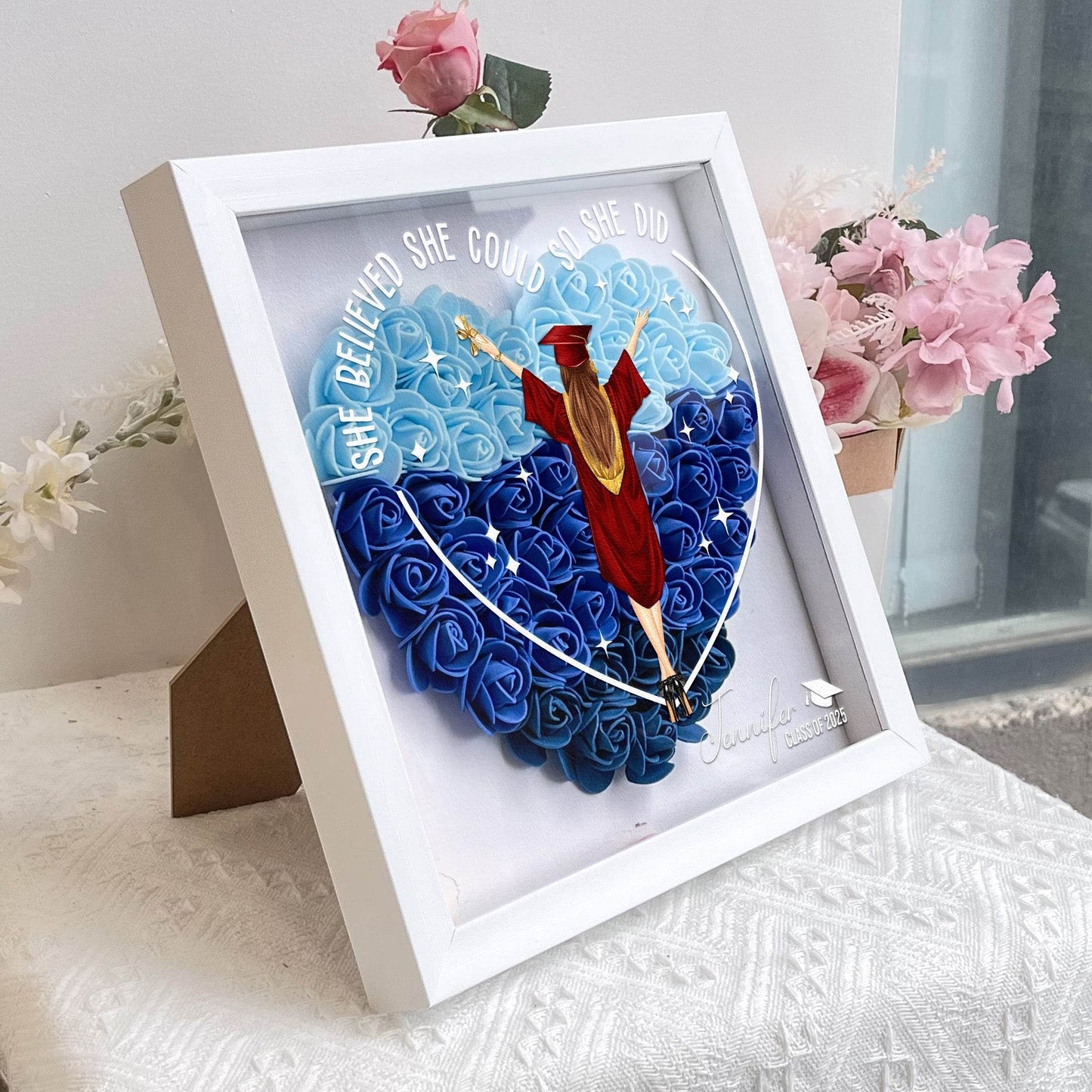 Class Of 2025 Graduation Gift So She Did - Personalized Flower Shadow Box - WePrint