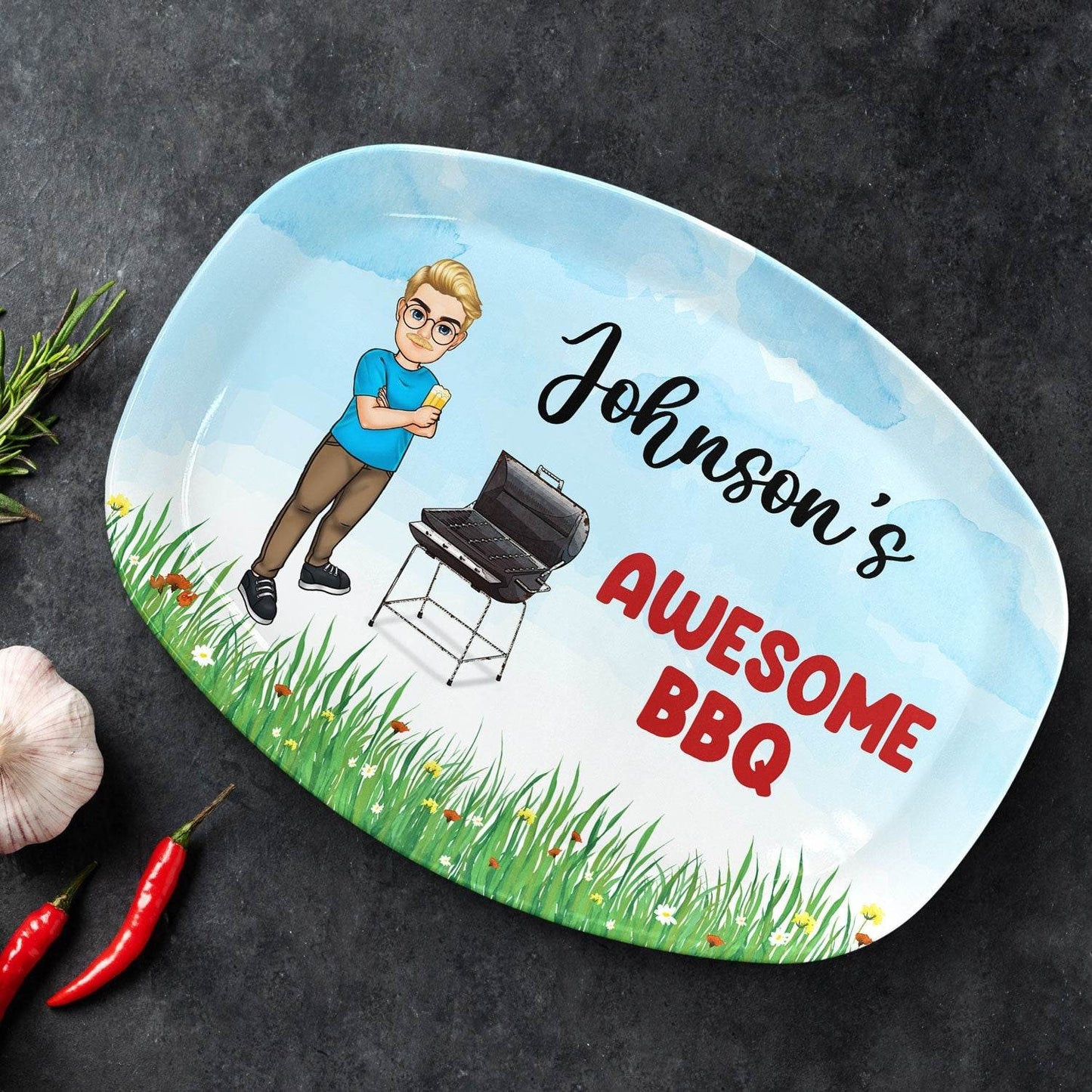 Grilling Plate Awesome BBQ - Gift For Yourself, Gift For Man - Personalized Custom Plate - WePrint