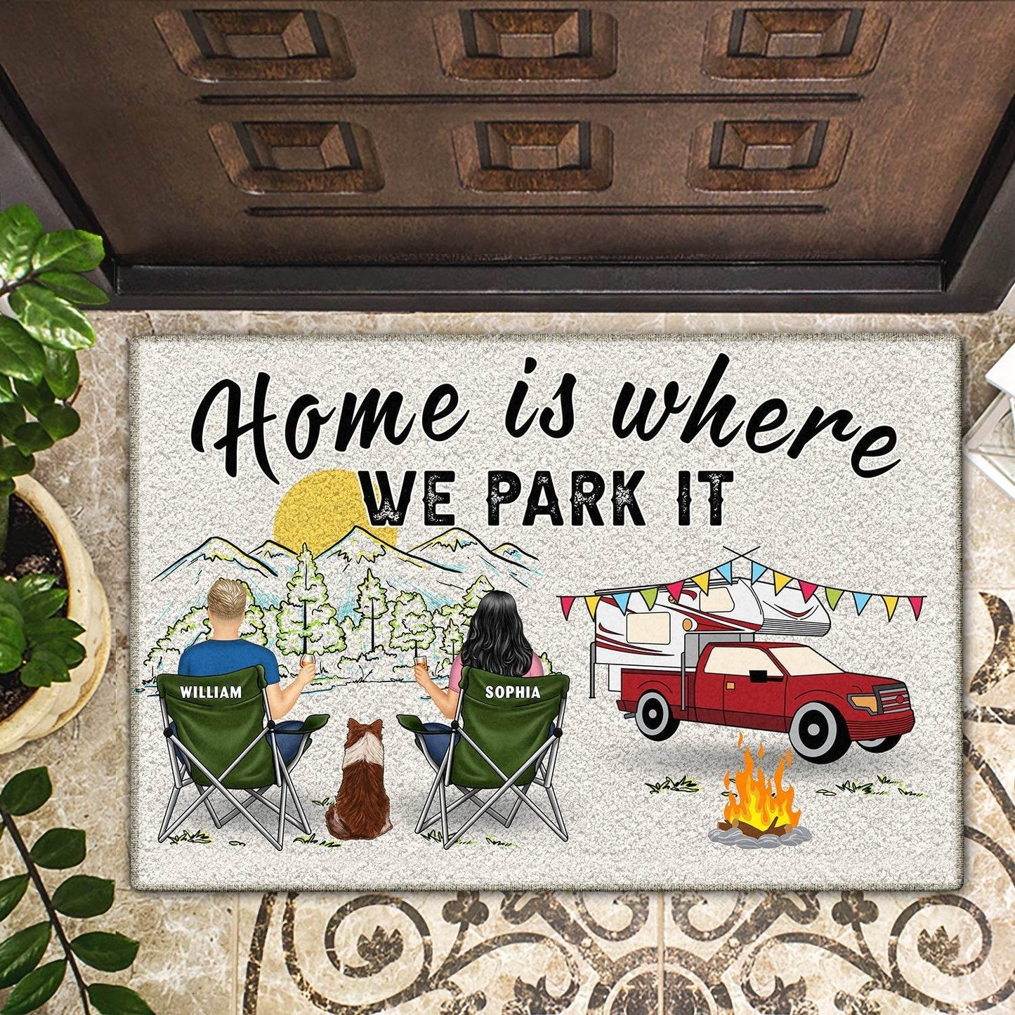 Home Is Where We Park It You And Me And The Dogs - Gift For Camping Lovers - Personalized Doormat - WePrint
