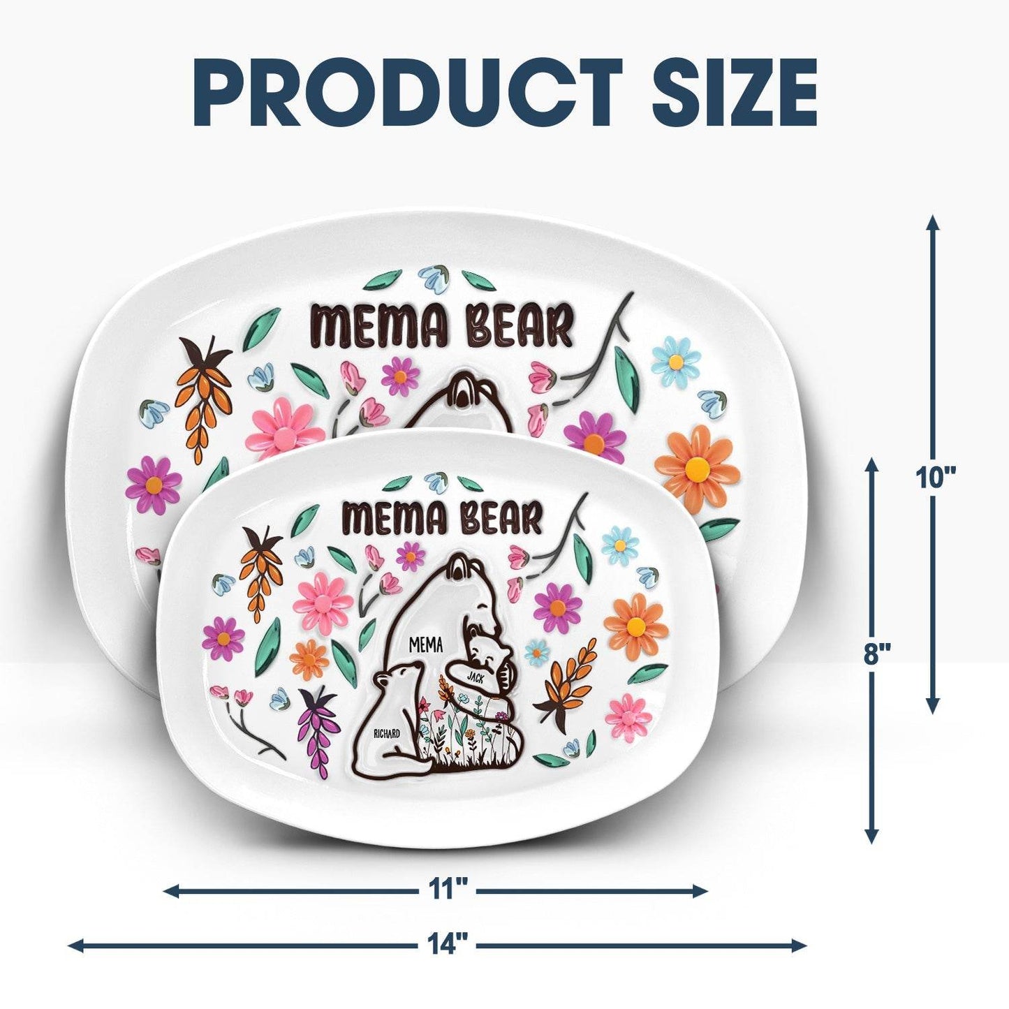 Mama Bear Floral Style - Birthday, Loving Gift For Mom, Mother, Grandma, Grandmother - 3D Inflated Effect Printed Personalized Plate - WePrint