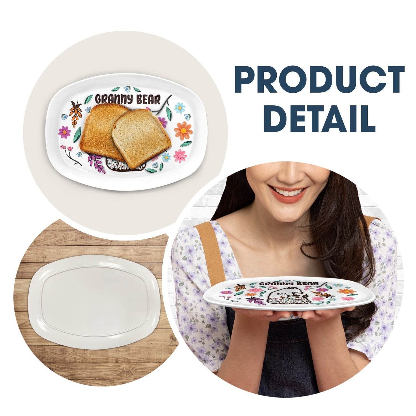 Mama Bear Floral Style - Birthday, Loving Gift For Mom, Mother, Grandma, Grandmother - 3D Inflated Effect Printed Personalized Plate - WePrint