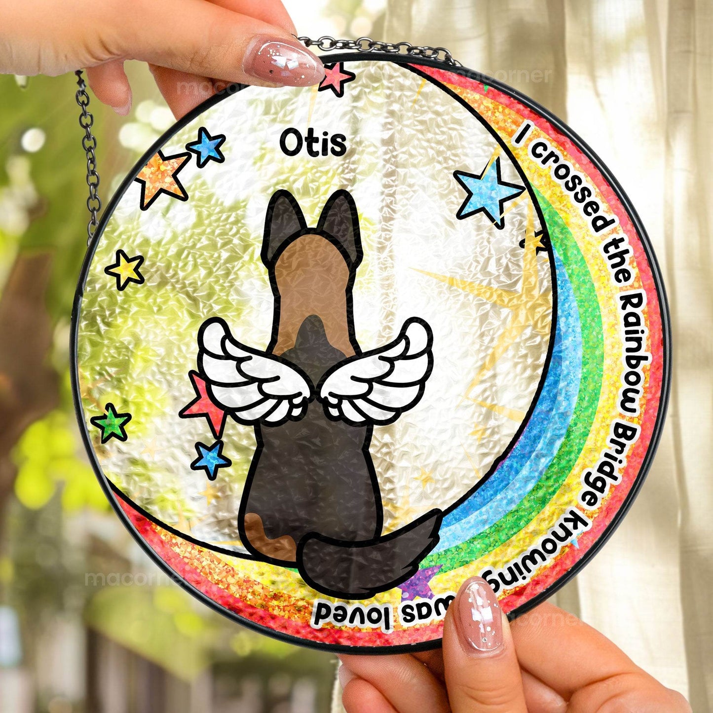 I Crossed The Rainbow Bridge - Personalized Stained Glass Window Hanging Suncatcher - WePrint