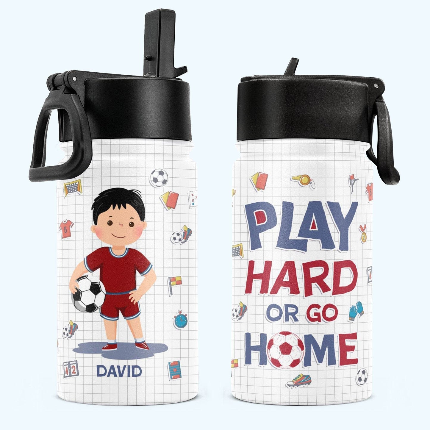 Ice Soccer Play Hard Or Go Home - Personalized Kids Water Bottle With Straw Lid - WePrint