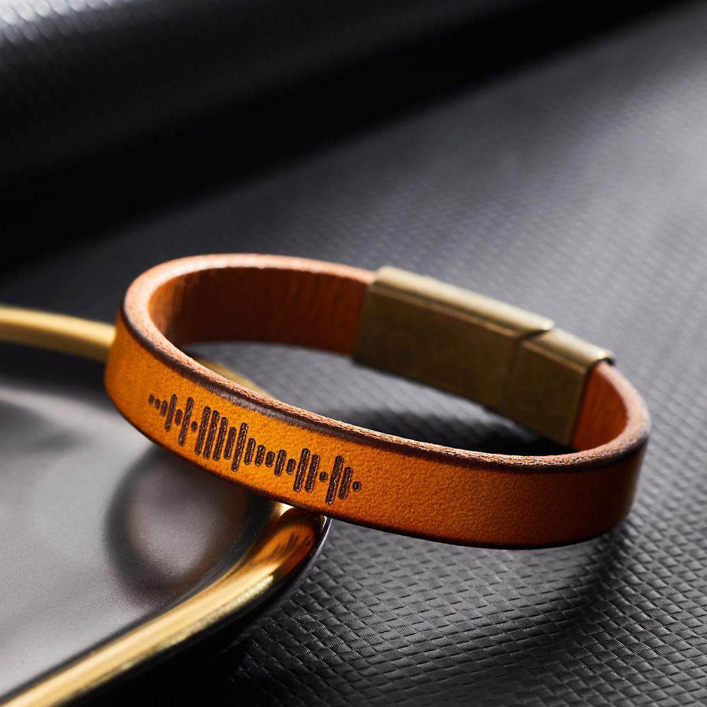 Custom Engraved Music Code PU Leather Bracelet with Strong Magnetic Clasp - WePrint