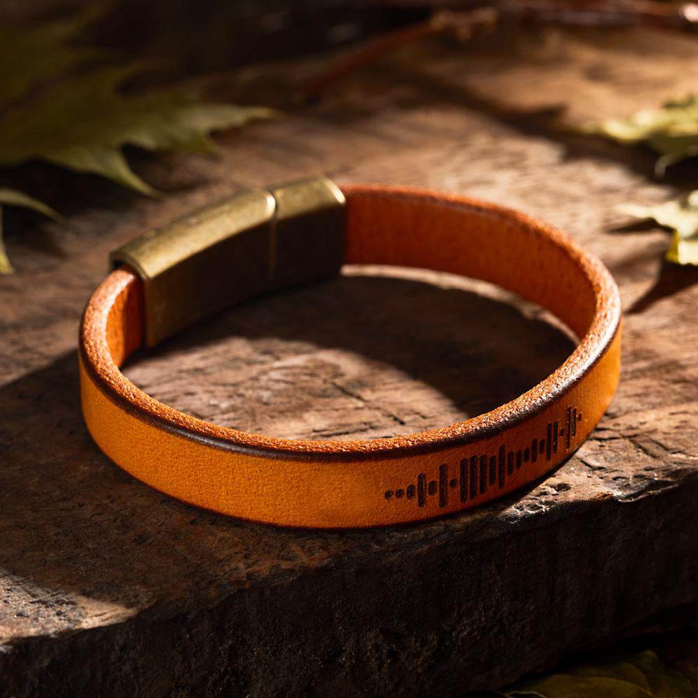 Custom Engraved Music Code PU Leather Bracelet with Strong Magnetic Clasp - WePrint