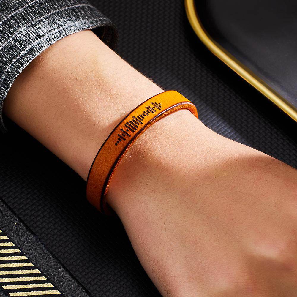 Custom Engraved Music Code PU Leather Bracelet with Strong Magnetic Clasp - WePrint