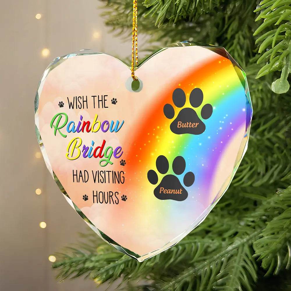 Memorial Dog Cat A Piece Of My Heart Is At The Rainbow Bridge - Personalized Heart Shaped Glass Ornament - WePrint
