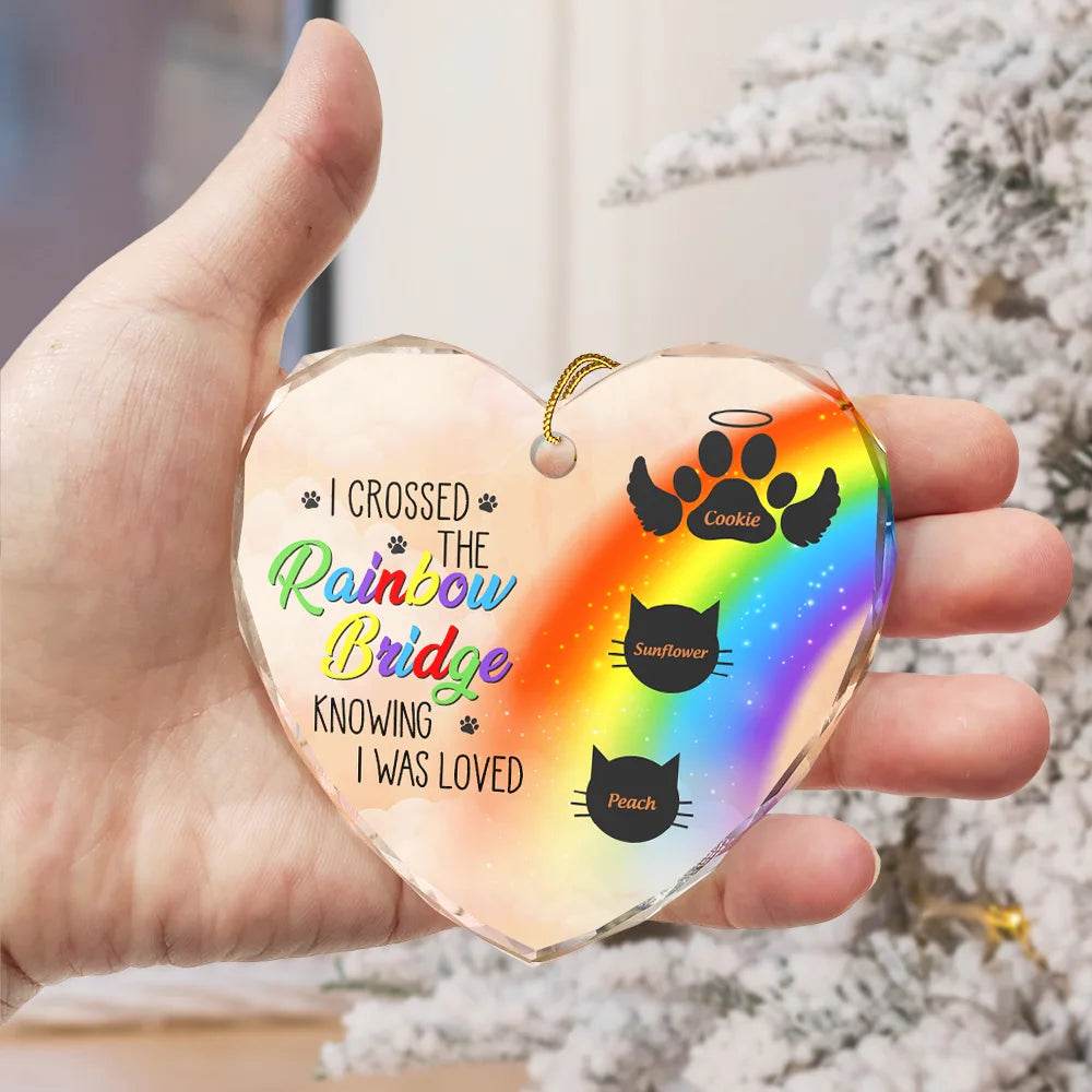 Memorial Dog Cat A Piece Of My Heart Is At The Rainbow Bridge - Personalized Heart Shaped Glass Ornament - WePrint