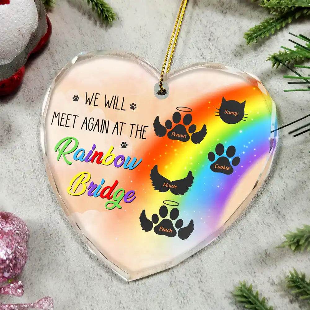 Memorial Dog Cat A Piece Of My Heart Is At The Rainbow Bridge - Personalized Heart Shaped Glass Ornament - WePrint