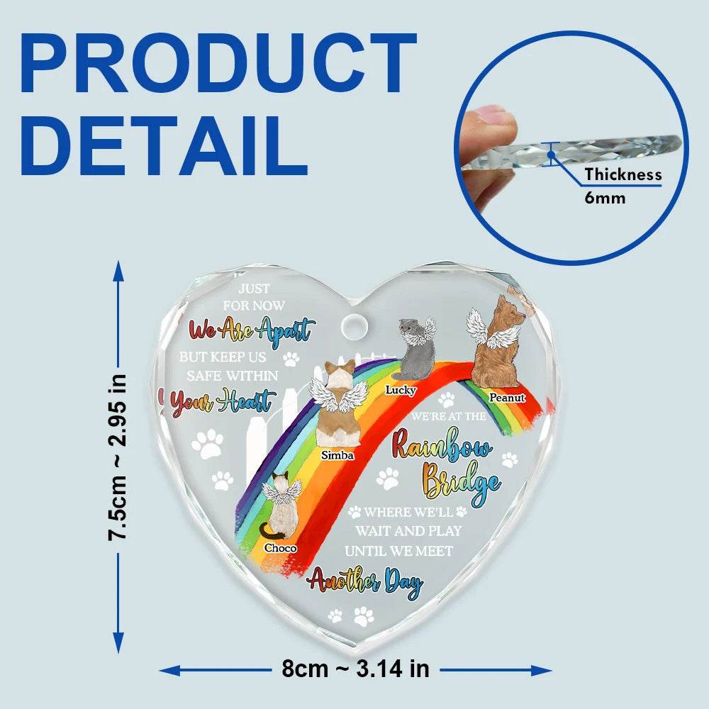 Dog Cat Memorial We'll Wait And Play At The Rainbow Bridge - Personalized Heart Shaped Glass Ornament - WePrint