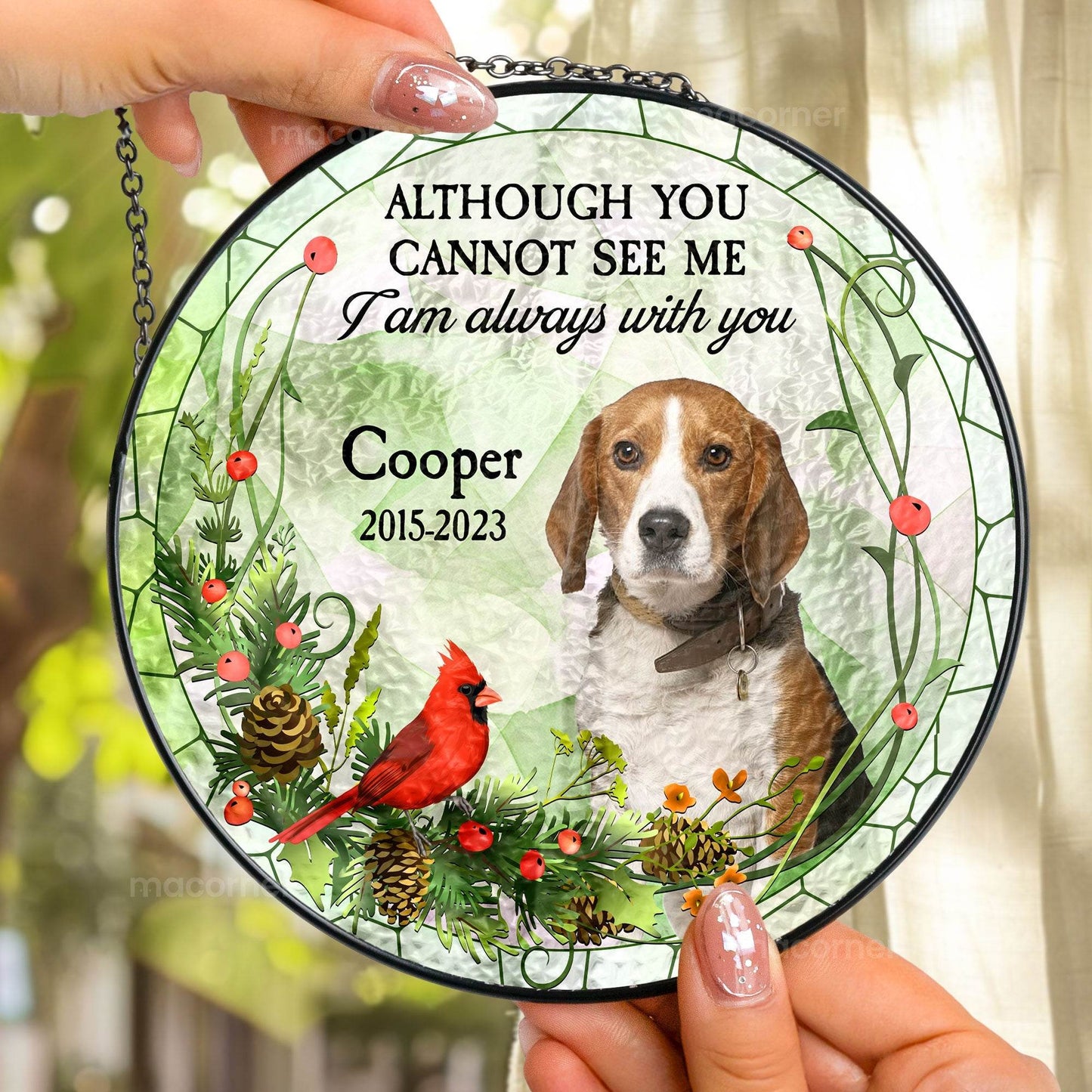 Pet Memorial In My Heart - Personalized Photo Stained Glass Window Hanging Suncatcher - WePrint