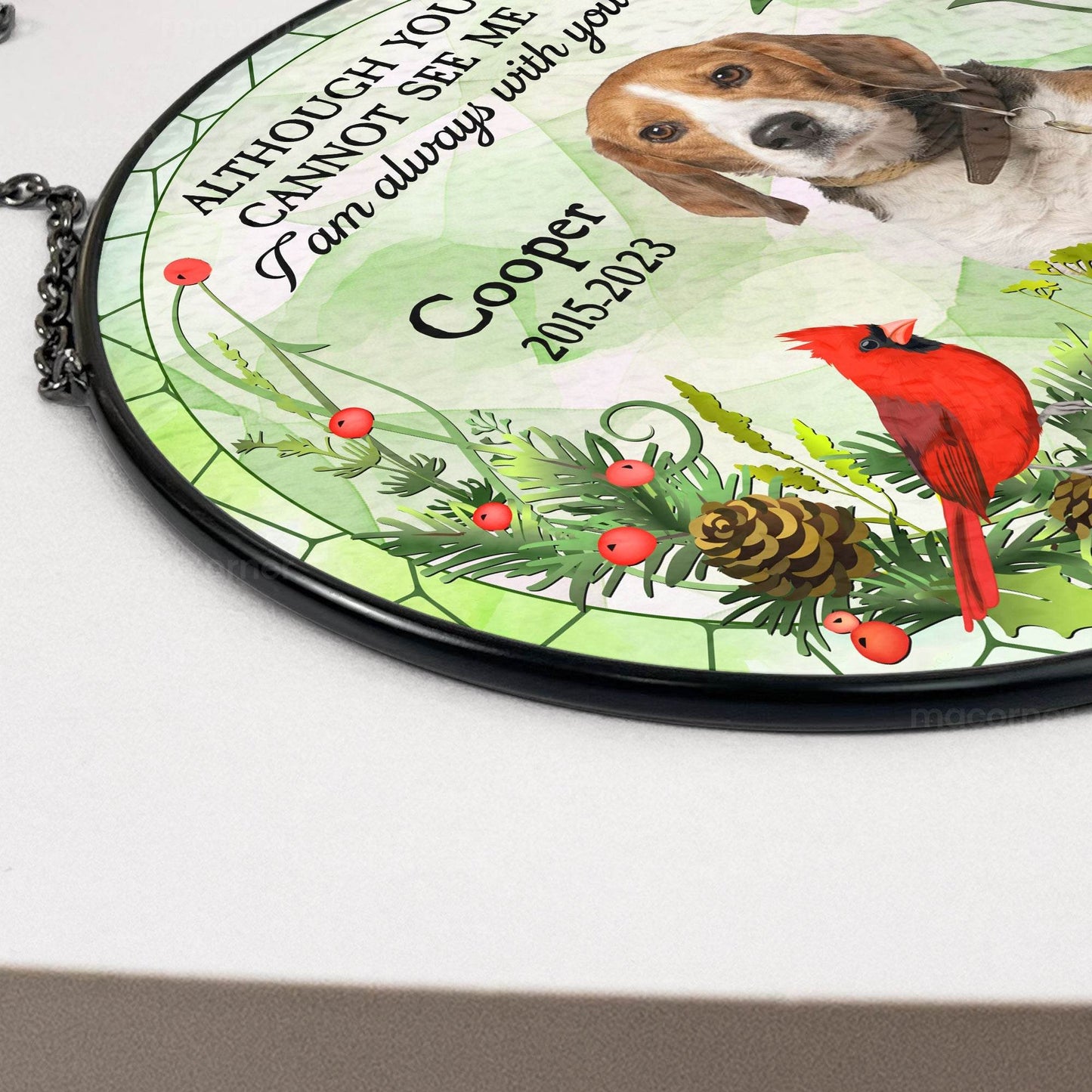 Pet Memorial In My Heart - Personalized Photo Stained Glass Window Hanging Suncatcher - WePrint