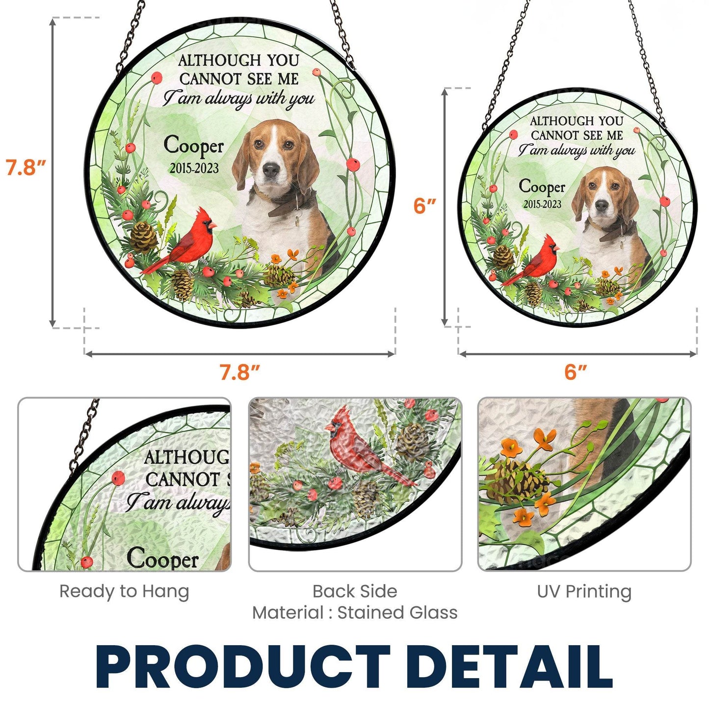 Pet Memorial In My Heart - Personalized Photo Stained Glass Window Hanging Suncatcher - WePrint