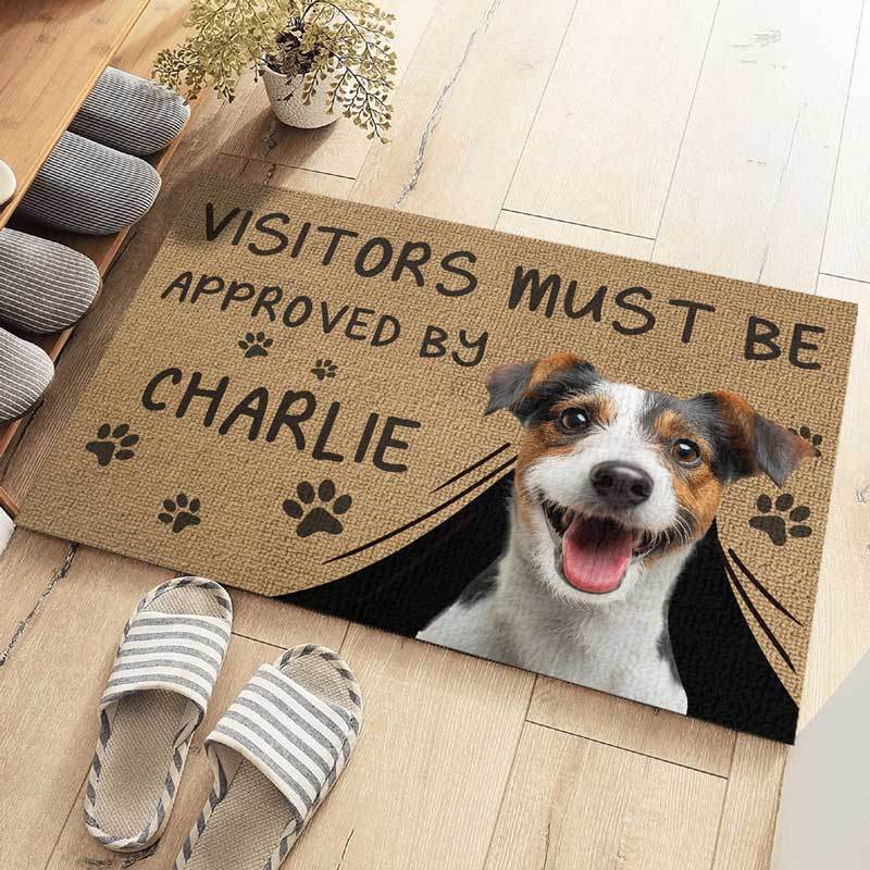 Custom Photo Visitors Must Be Approved By This Dog - Dog & Cat Personalized Custom Home Decor Decorative Mat - House Warming Gift For Pet Owners, Pet Lovers - WePrint