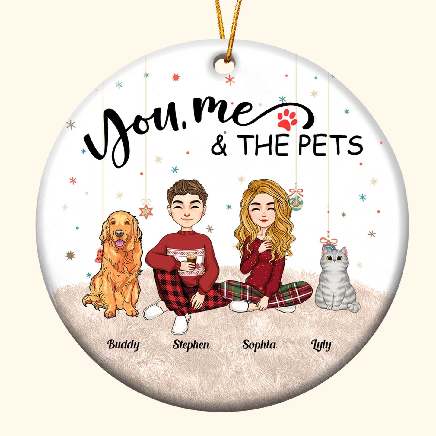 You, Me And The Pets - Personalized Ceramic Ornament - WePrint
