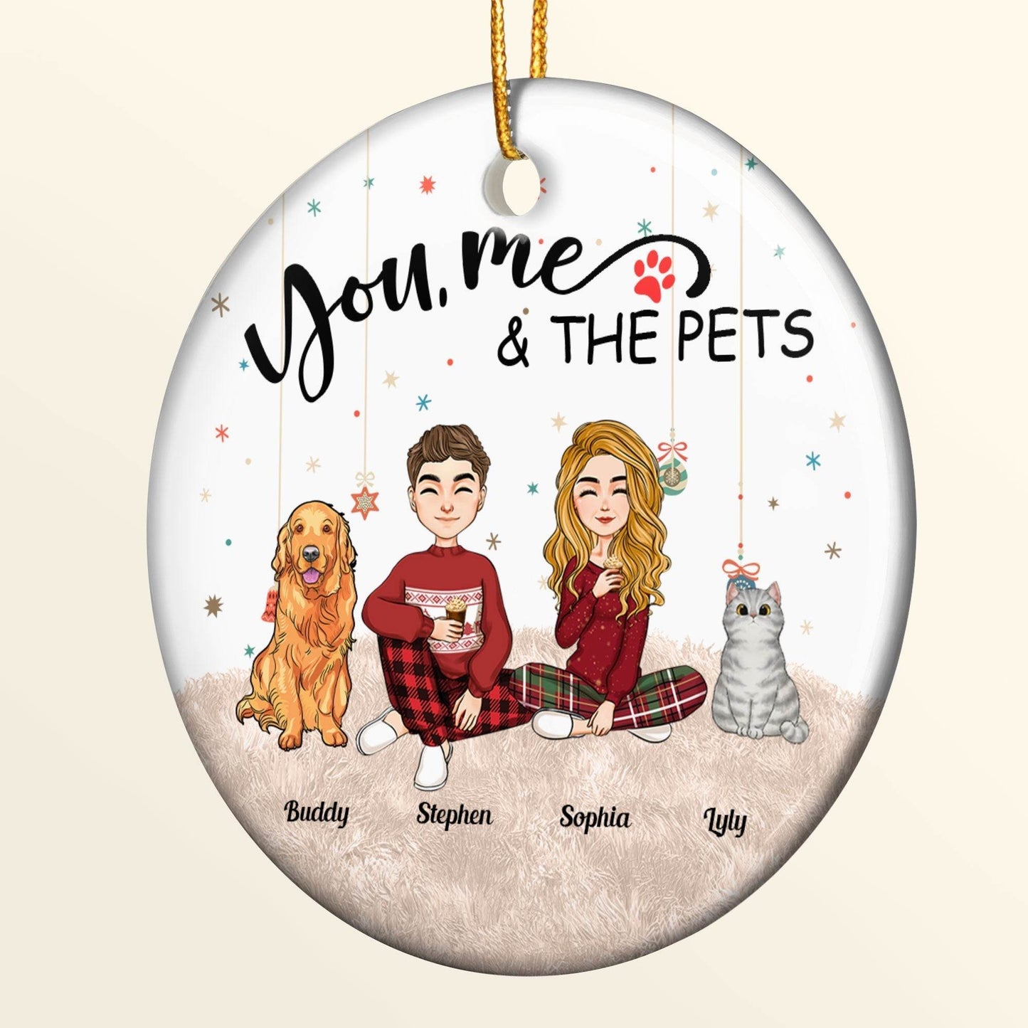 You, Me And The Pets - Personalized Ceramic Ornament - WePrint