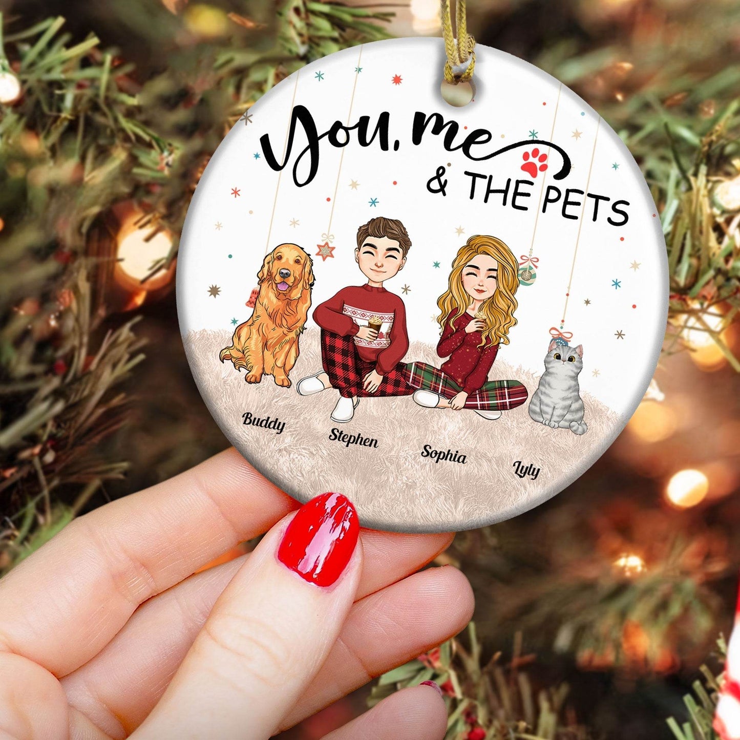 You, Me And The Pets - Personalized Ceramic Ornament - WePrint