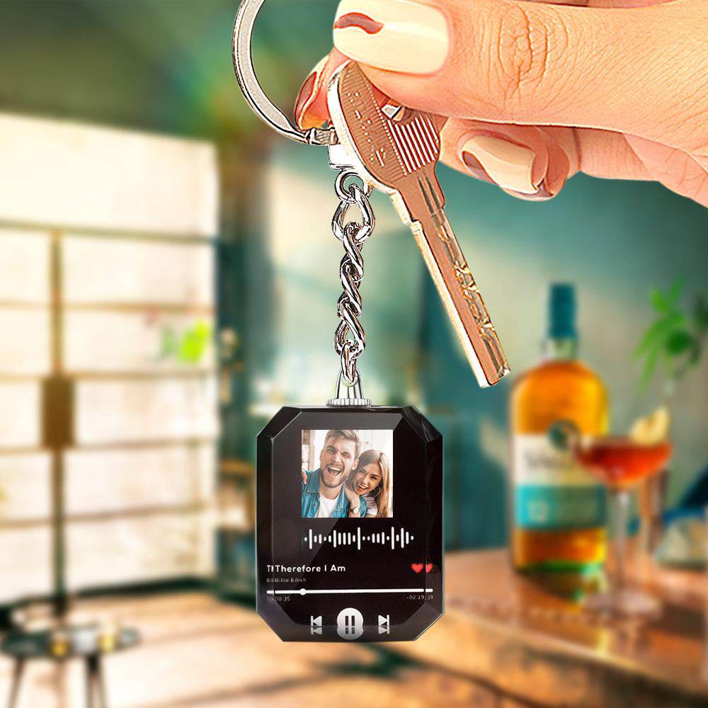 Engraved Scannable Code Crystal Keychains Custom Photo Music Keychain - WePrint