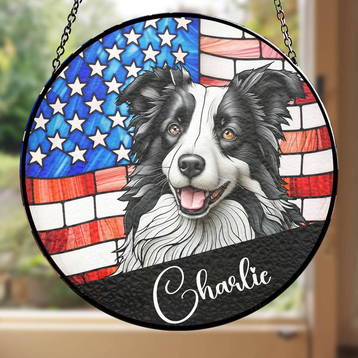 Portrait Dog America - Personalized Custom Window Hanging Suncatcher - WePrint