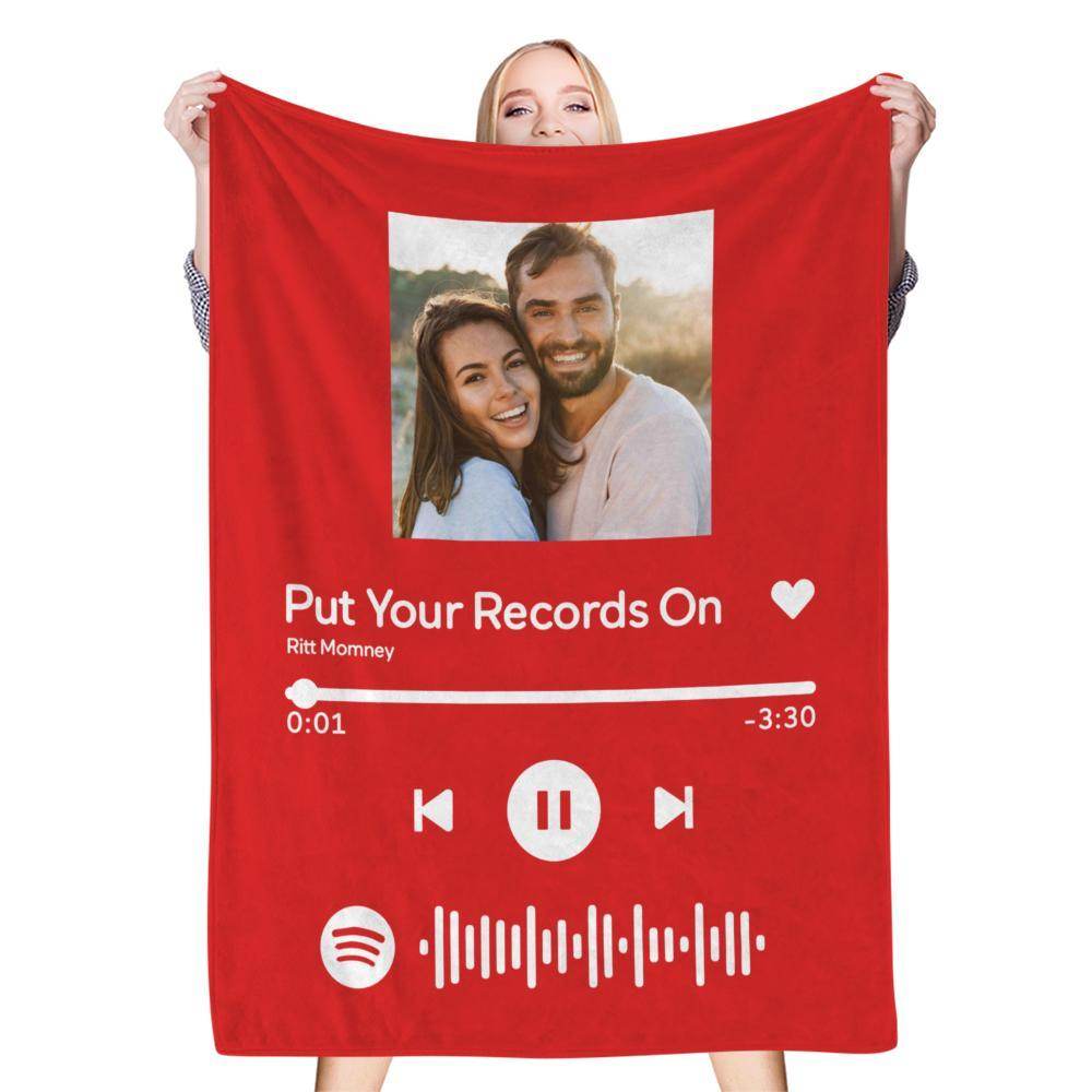 Scannable Music Code Photo Engraved Black Blanket with Package Gift for Couple - WePrint