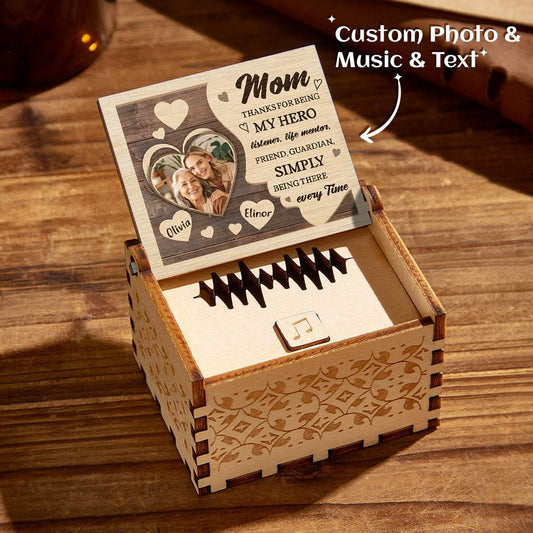 Personalized Wooden Photo Music Box Custom Heart Music Box Gift for Mother - WePrint