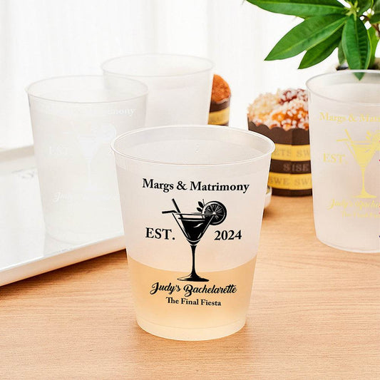 Personalized Margs & Matrimony Disposable Plastic Cups for Bachelorette Bridal Party Supplies Gift - WePrint