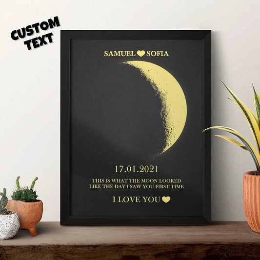 Custom Moon Phase and Names Wooden Frame with Your Text Custom Art Frame Best Valentine's Day Gift for Couple - WePrint