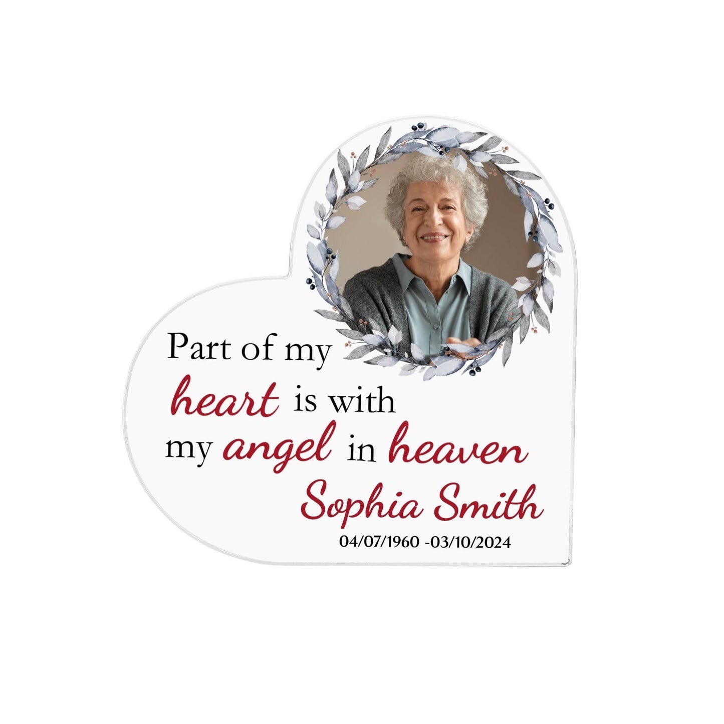 Heart Shaped Acrylic Keepsake Ornament - Photo and Text - WePrint