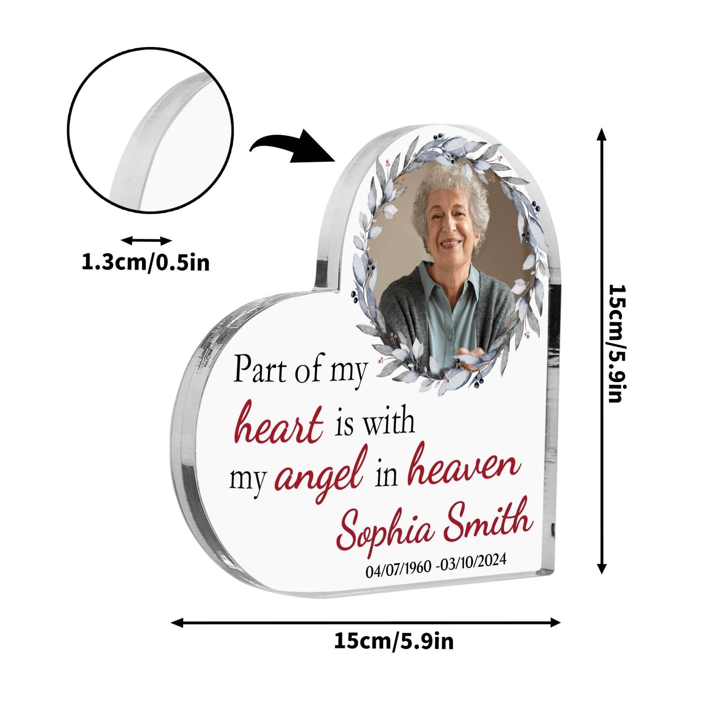Heart Shaped Acrylic Keepsake Ornament - Photo and Text - WePrint