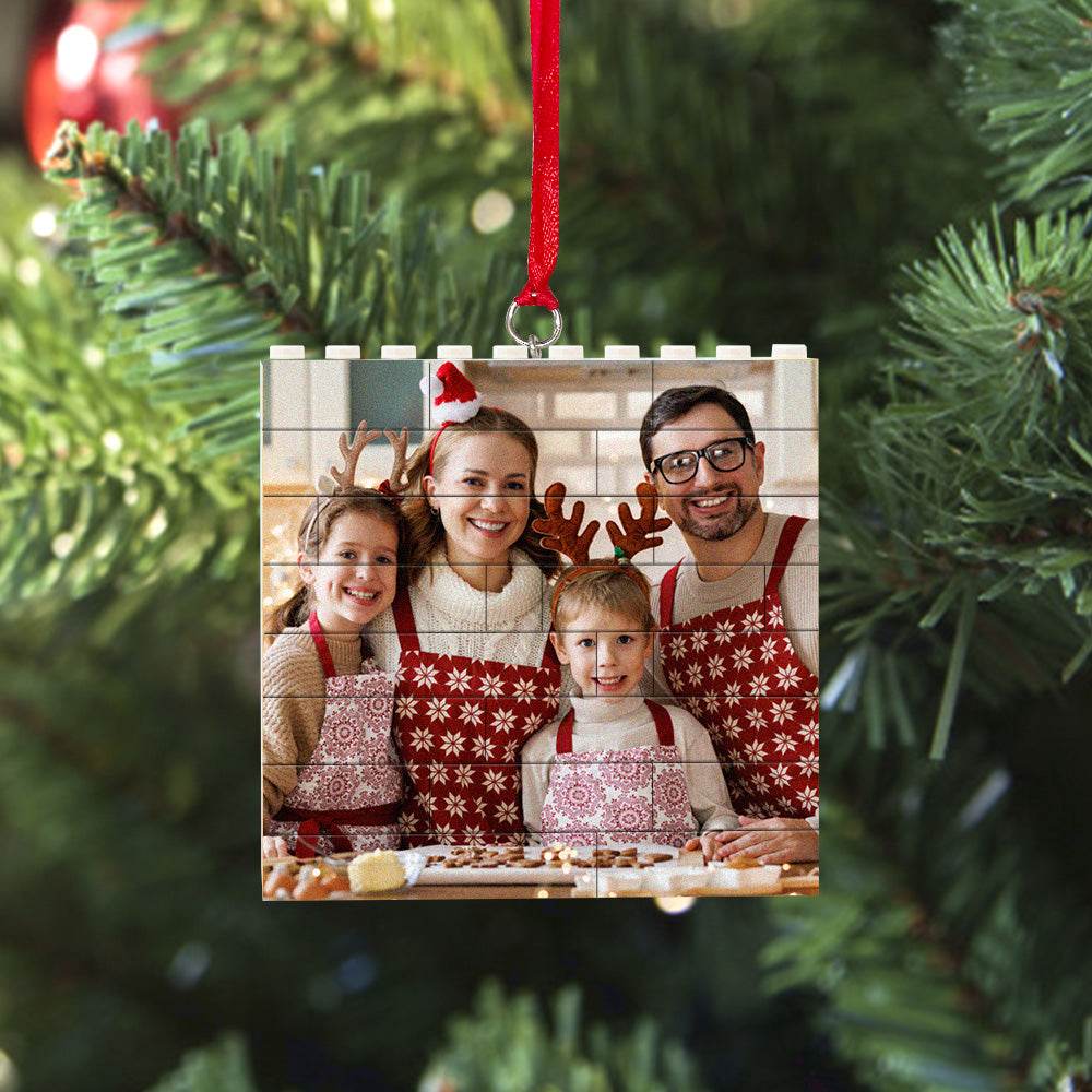 Personalized Building Brick Puzzle Photo Block Christmas Ornament - WePrint