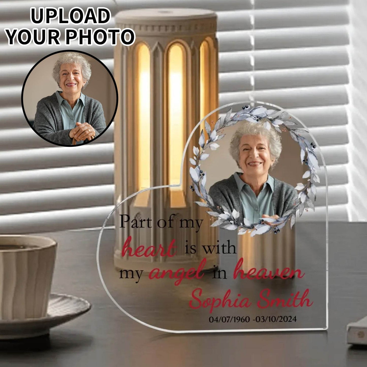 Heart Shaped Acrylic Keepsake Ornament - Photo and Text - WePrint