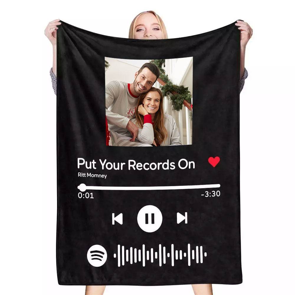 Scannable Music Code Photo Engraved Black Blanket with Package Gift for Couple - WePrint