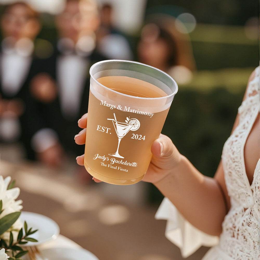 Personalized Margs & Matrimony Disposable Plastic Cups for Bachelorette Bridal Party Supplies Gift - WePrint