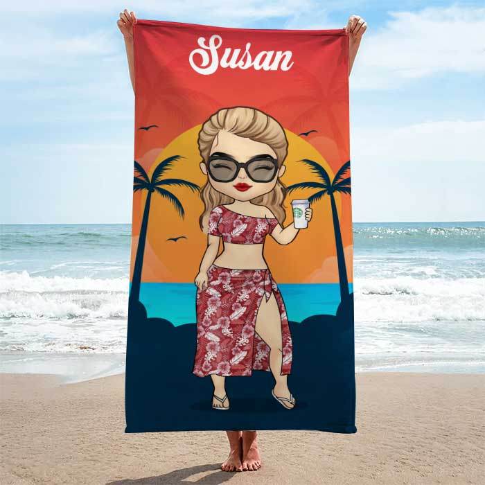 Tropical Summer Sunset - Personalized Beach Towel - Gift For Bestie - 60x30 in - WePrint