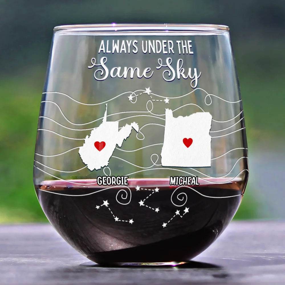Long Distance Family Bestie Never Too Far To Drink - Personalized Stemless Wine Glass - WePrint