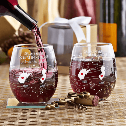 Long Distance Family Bestie Never Too Far To Drink - Personalized Stemless Wine Glass - WePrint