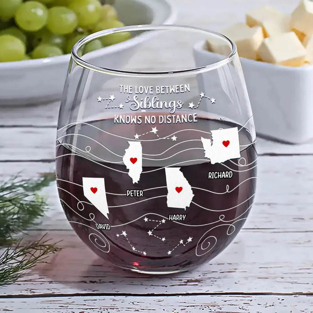 Long Distance Family Bestie Never Too Far To Drink - Personalized Stemless Wine Glass - WePrint