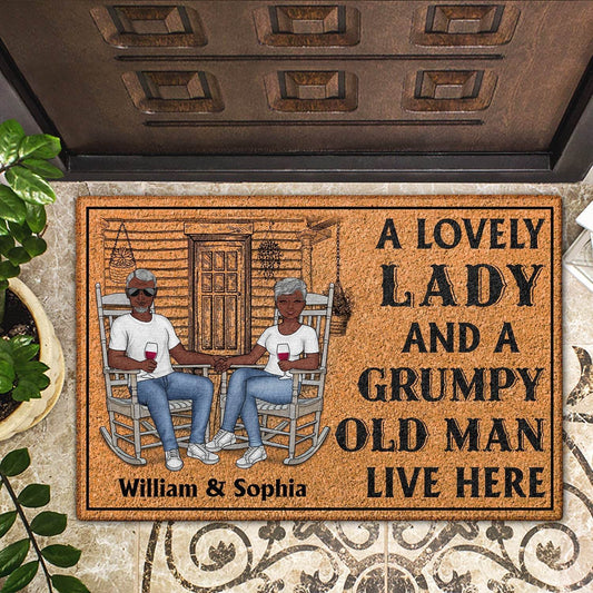 Family Couple A Lovely Lady And A Grumpy Old Man Live Here - Couple Gift - Personalized Custom Doormat - WePrint