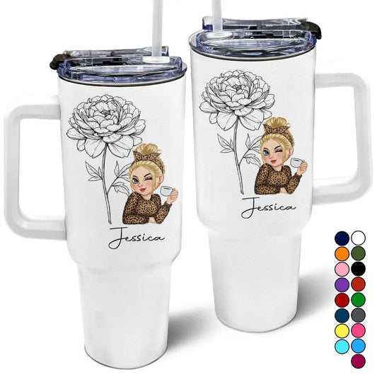 Birth Month Flowers Sketch Girl Bloom Where You're Planted - Personalized 40oz Tumbler With Straw - WePrint